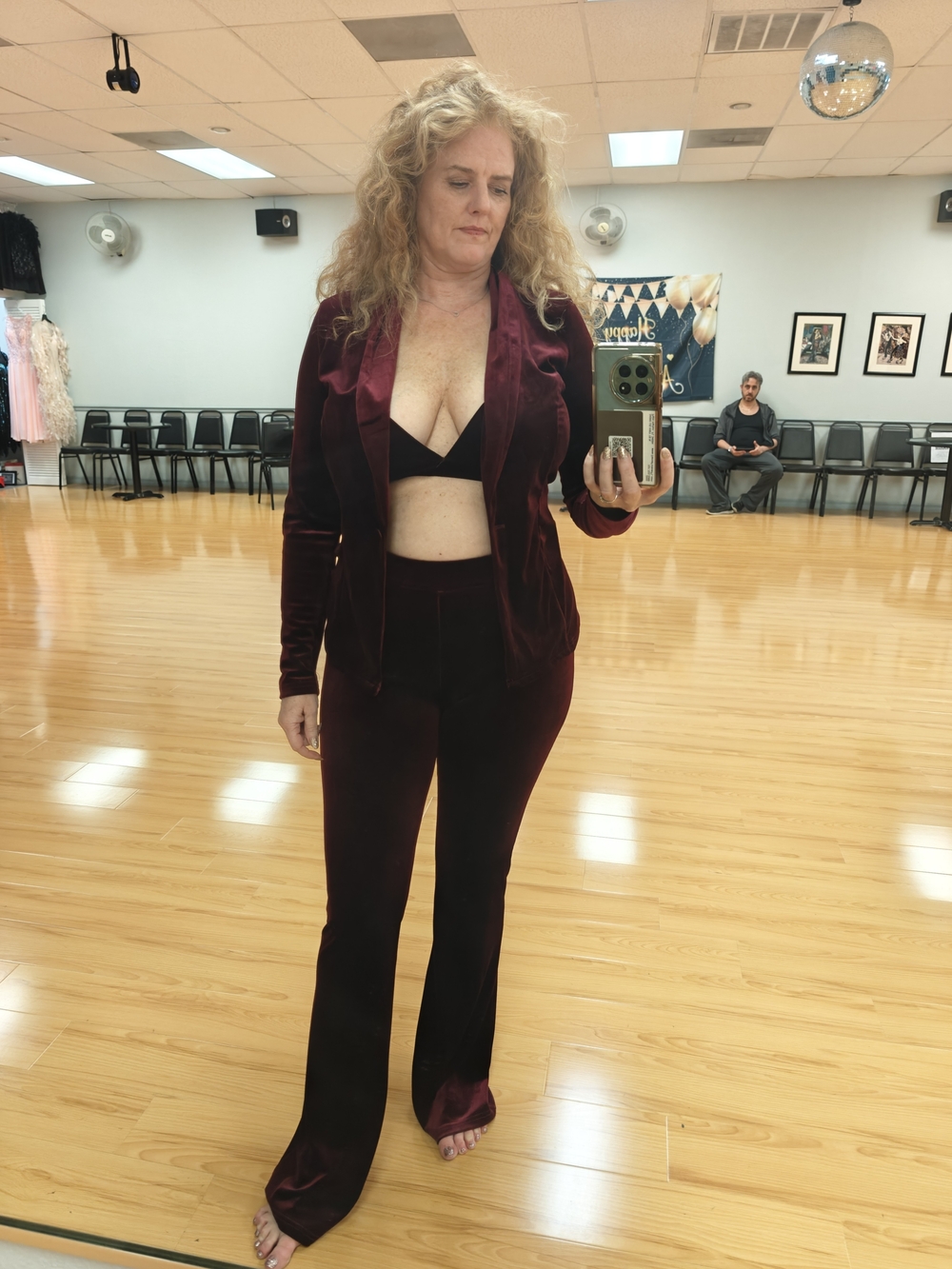 Fashion Nova Burgundy Velvet Flare Pants & Jacket